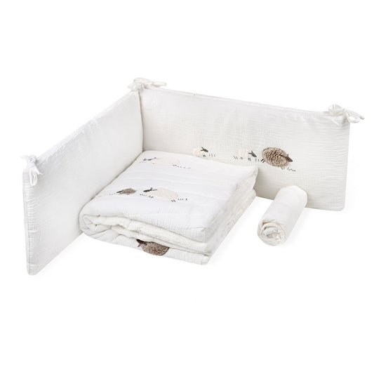 סט מצעים למיטת מטר כבשים לבן