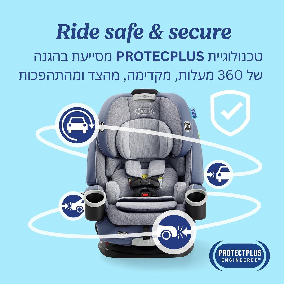כסא בטיחות המתאים מלידה והופך לבוסטר בתקן אמריקאי 4Ever® DLX
