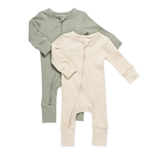 זוג אוברולים סרוגים עם ריצ'רץ' בז' וירוק