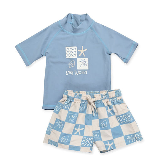 סט בגד ים משובץ כחול 9-12M