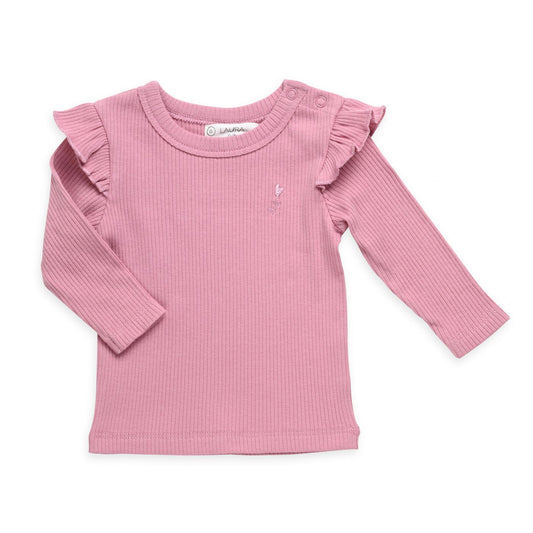 חולצת טי-שרט שרוולים ארוכים עם מלמלה Organic ורוד