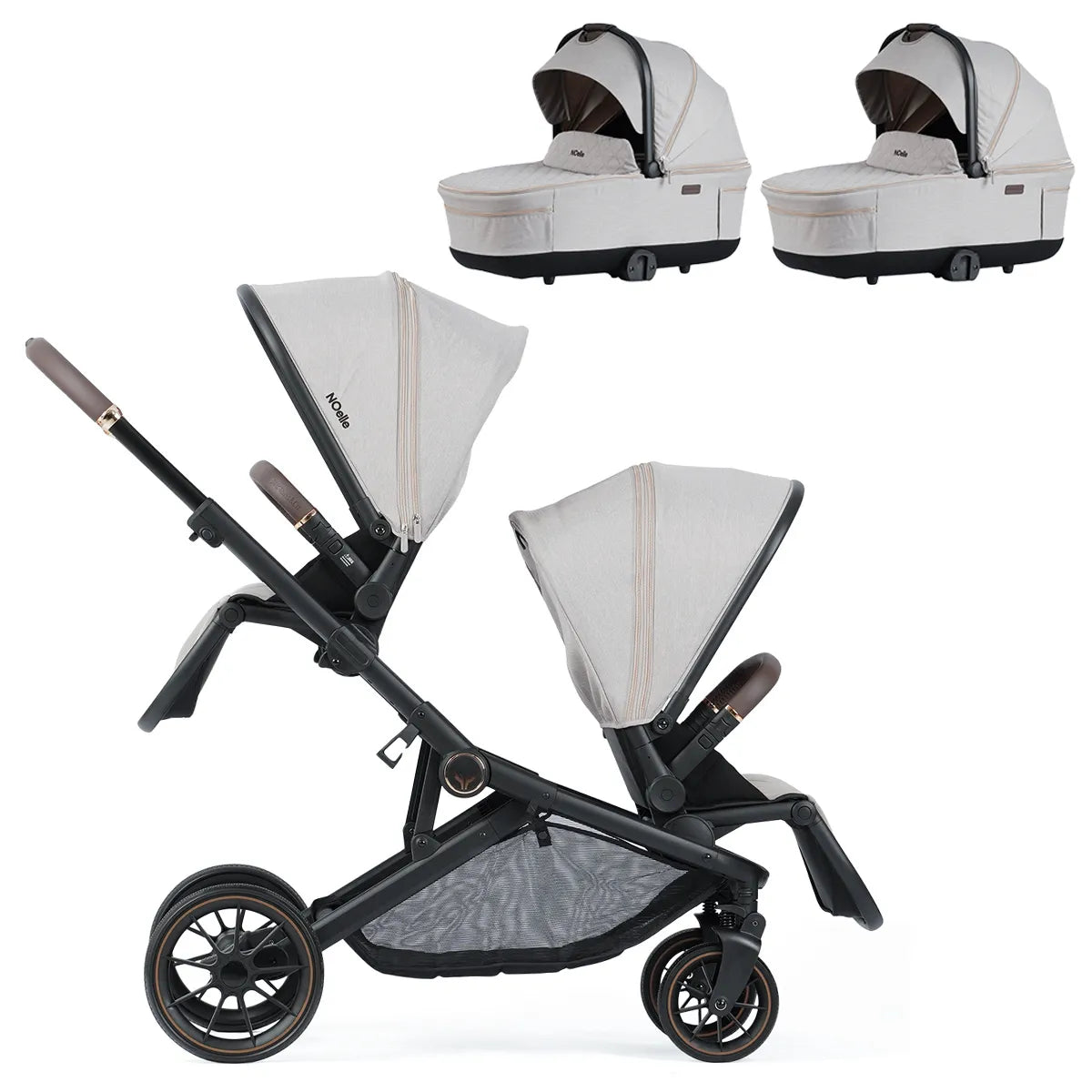 עגלת תאומים דיליאנס&קו נואל אפור בז’ + 2 סל שכיבה – Dillians&Co NOelle