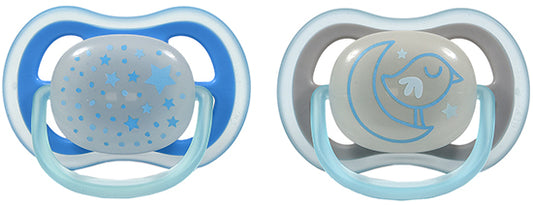 זוג מוצצי סיליקון זוהרים בחושך 6-18 חודשים Avent Ultra Air Night - צבע כחול/אפור