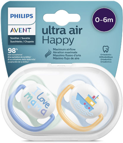 זוג  מוצצים 0-6 חודשים ULTRA AIR HAPPY אוונט