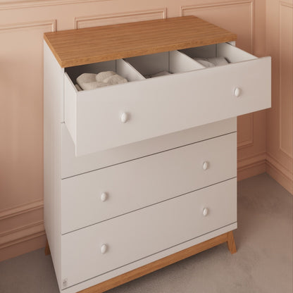 שידה דוראל טריקה שקטה רוחב 80 ס"מ לבן שילוב עץ בוק