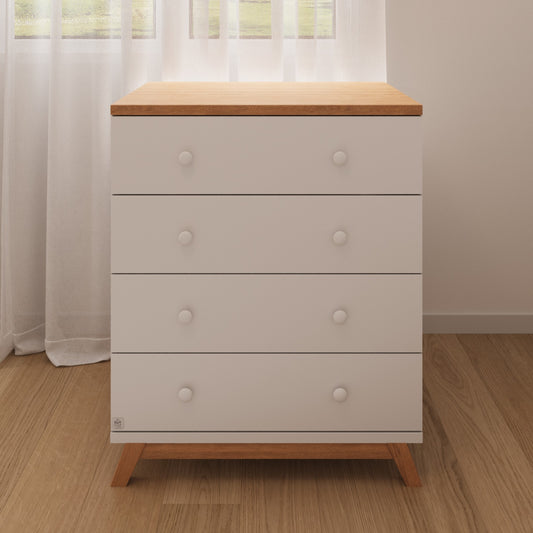 שידה דוראל טריקה שקטה רוחב 80 ס"מ לבן שילוב עץ בוק