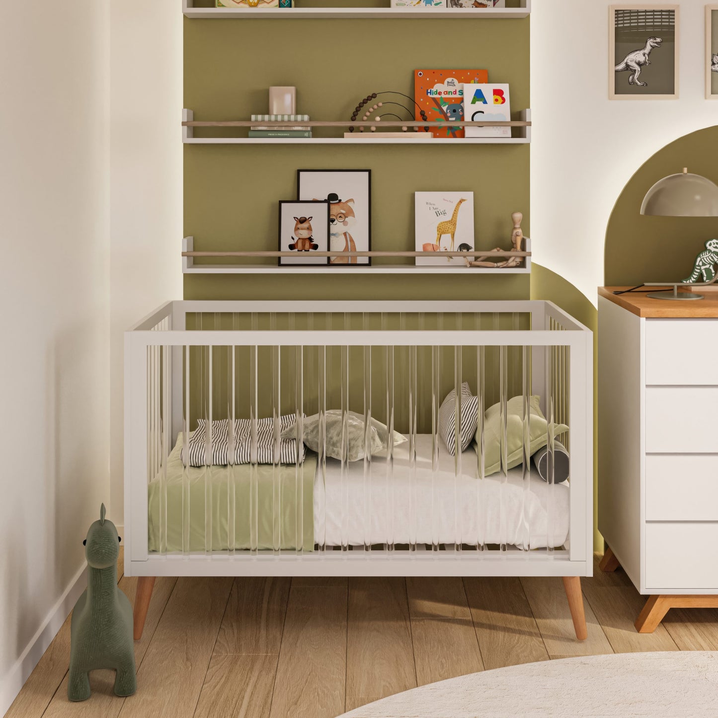 מיטת תינוק כלנית לבן שילוב עץ בוק