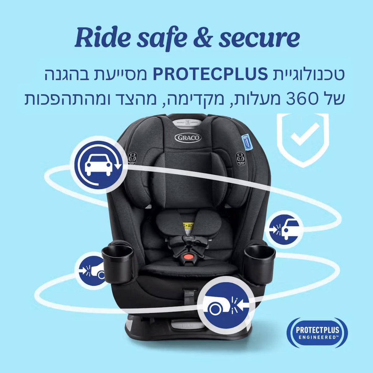 כסא בטיחות המתאים מלידה והופך לבוסטר בתקן אמריקאי TrioGrow™ SnugLock®