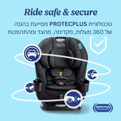 כסא בטיחות המתאים מלידה והופך לבוסטר בתקן אמריקאי TrioGrow™ SnugLock®