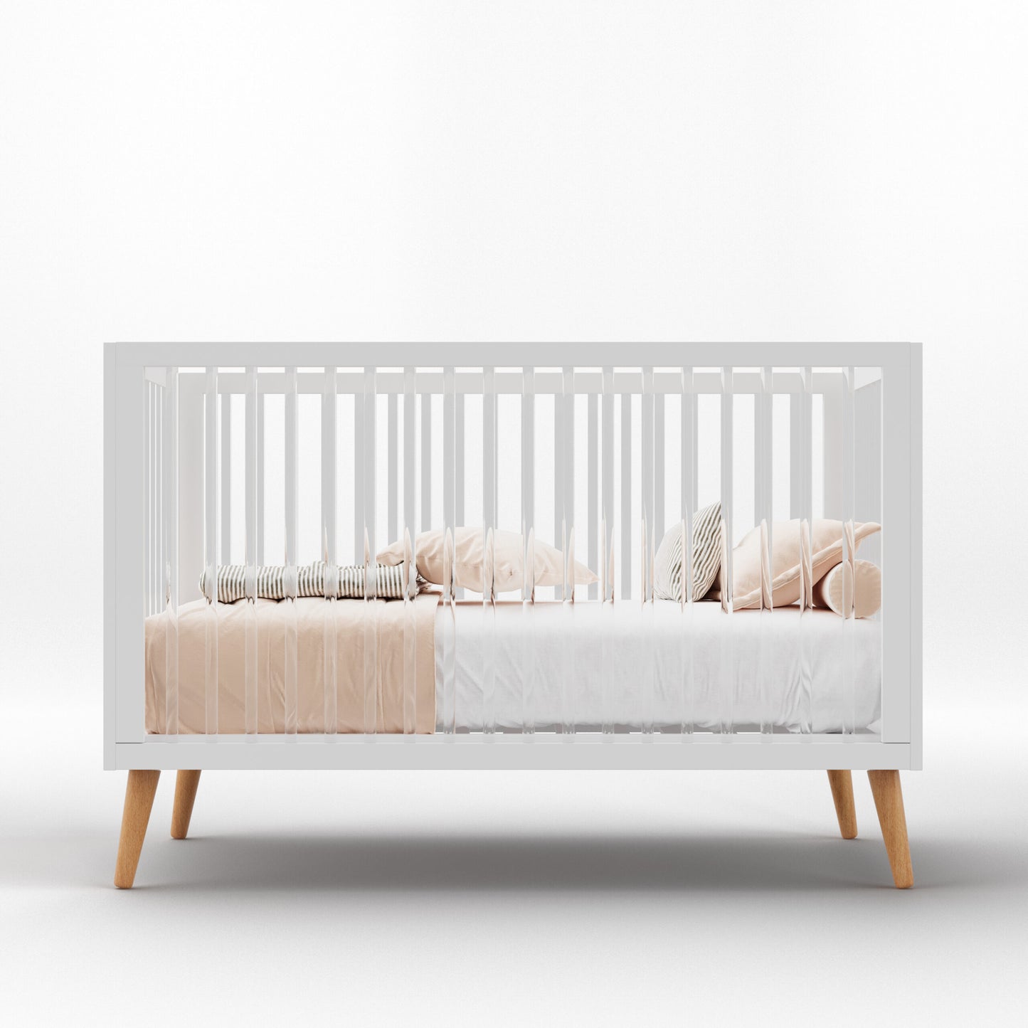 מיטת תינוק כלנית לבן שילוב עץ בוק