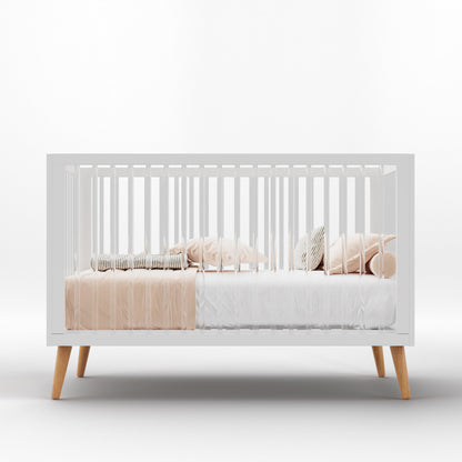 מיטת תינוק כלנית לבן שילוב עץ בוק
