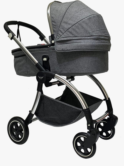 עגלה משולבת בייבי בוס בוב - קט baby-boss bobcat 2 שלד ניקל בד אפור - שלד ניקל ערכה אפור