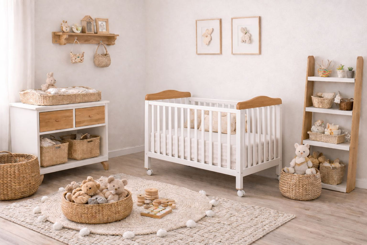 מיטת תינוק באורך מטר Nana - לבן בישלוב טבעי White/Neutral