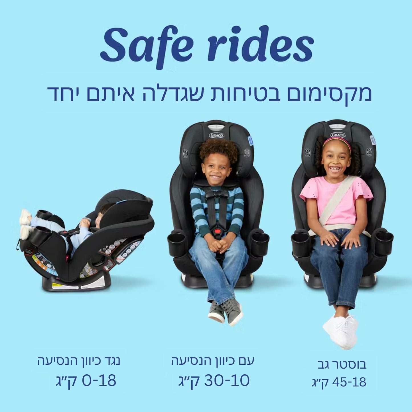 כסא בטיחות המתאים מלידה והופך לבוסטר בתקן אמריקאי TrioGrow™ SnugLock®